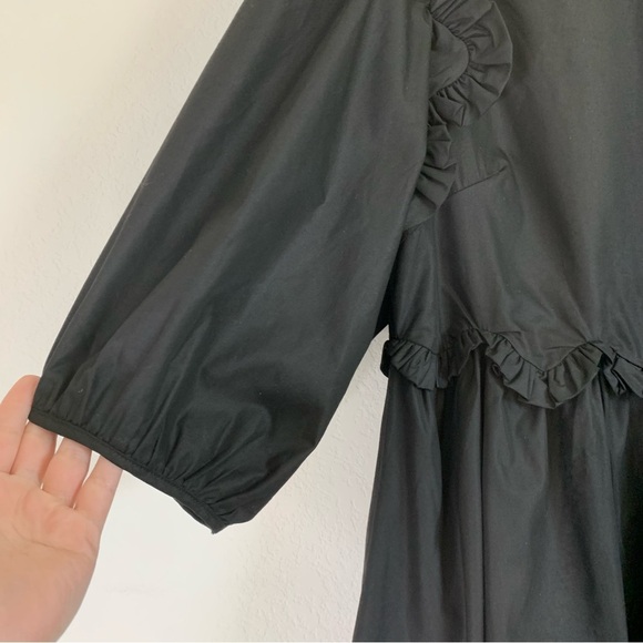 En Saison Womens Black Poplin puff long sleeve scalloped mini dress S - Picture 6 of 11